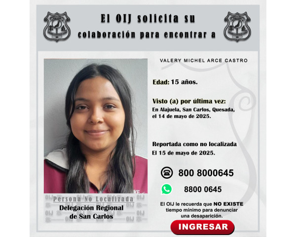 No localizada OIJ San Carlos: Valery ...
