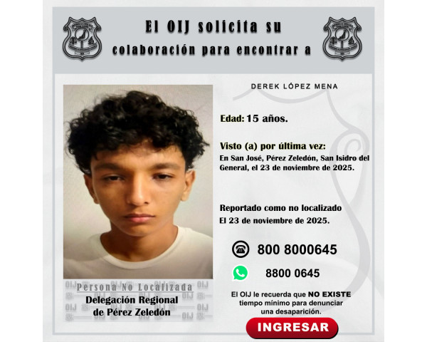 No localizado OIJ Pérez Zeledón: Derek ...