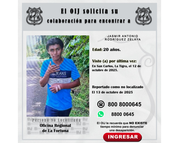 No localizado OIJ La Fortuna: Jasmir ...