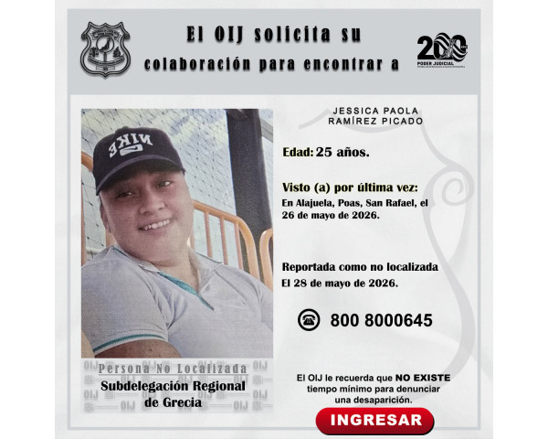 No localizada OIJ Grecia: Jessica Paola ...