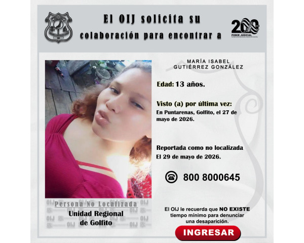 No localizada OIJ Golfito: María Isabel ...