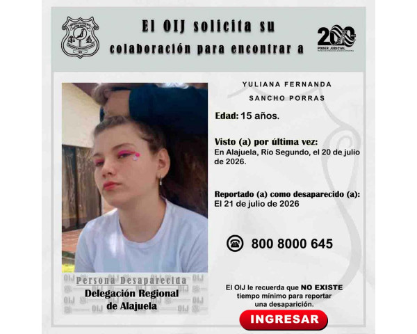 Desaparecida OIJ Alajuela: Yuliana ...