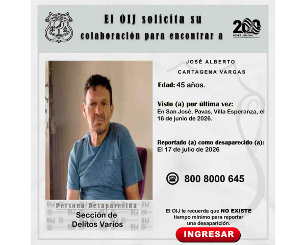 Desaparecido OIJ San José: José Alberto ...
