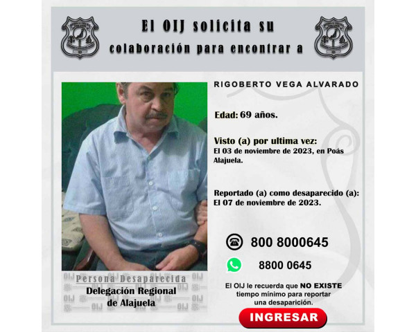 Desaparecido OIJ Alajuela: RIGOBERTO ...