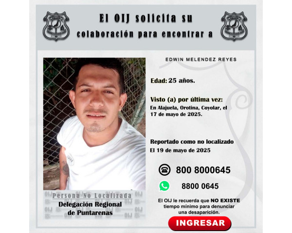 No localizado OIJ Puntarenas: Edwin ...