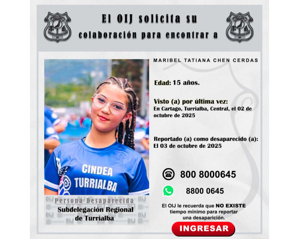 Desaparecida OIJ Turrialba: Maribel ...