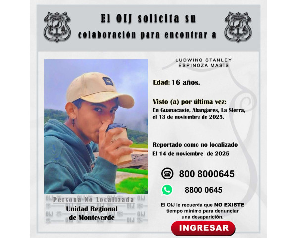 No localizado OIJ Monteverde: Ludwing ...