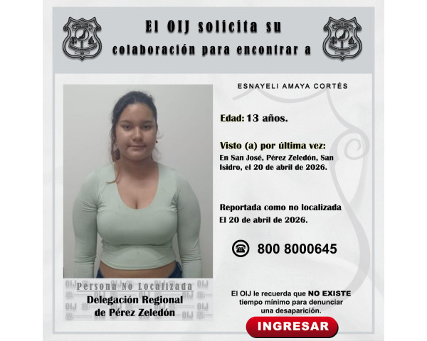 No localizada OIJ Pérez Zeledón: ...