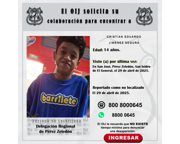 No localizado OIJ Pérez Zeledón: ...