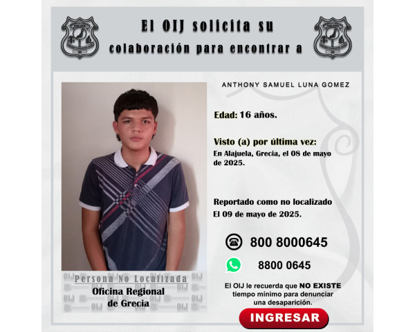 No localizado OIJ Grecia: Anthony ...