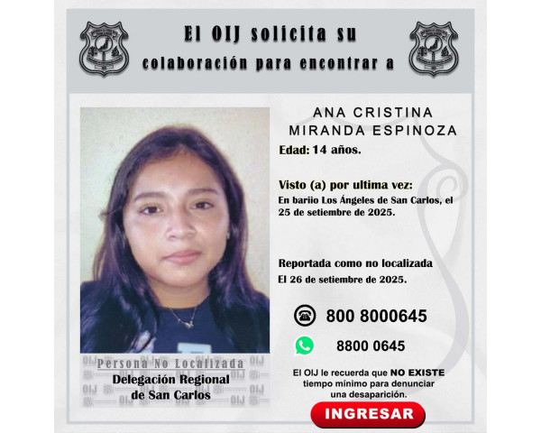 No localizada OIJ San Carlos: Ana ...