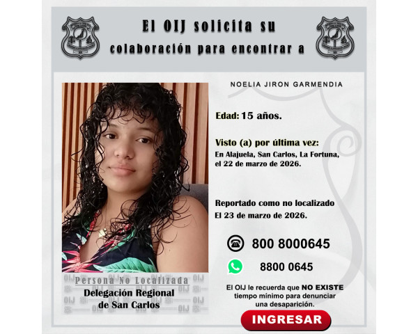 No localizada OIJ San Carlos: Noelia ...
