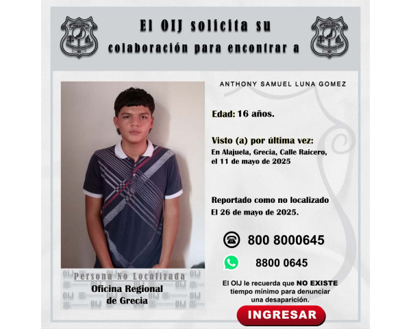 No localizado OIJ Grecia: Anthony ...