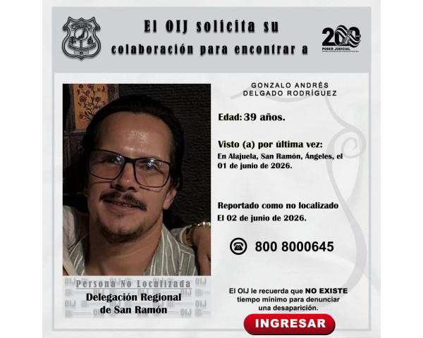No localizado OIJ San Ramón: Gonzalo ...