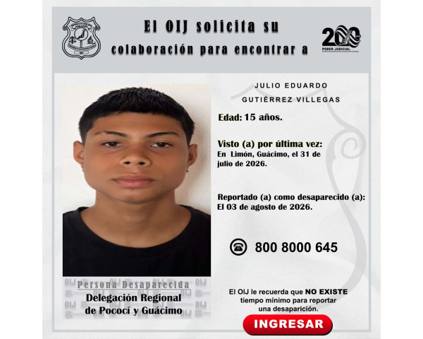 Desaparecido OIJ Pococí y Guácimo: ...