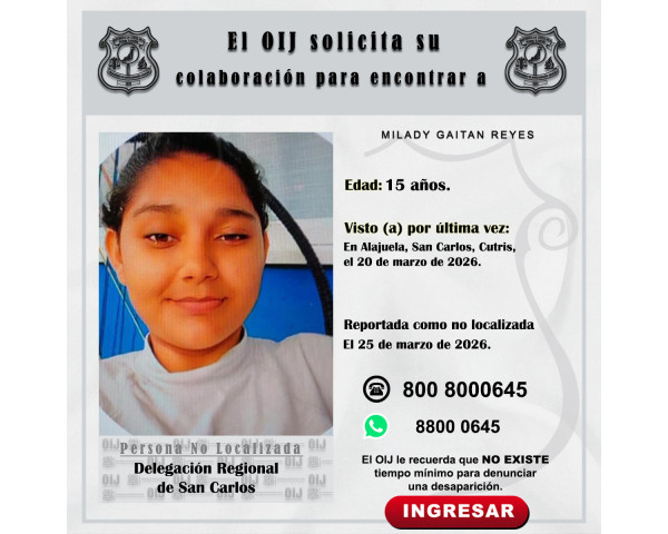 No localizada OIJ San Carlos: Milady ...