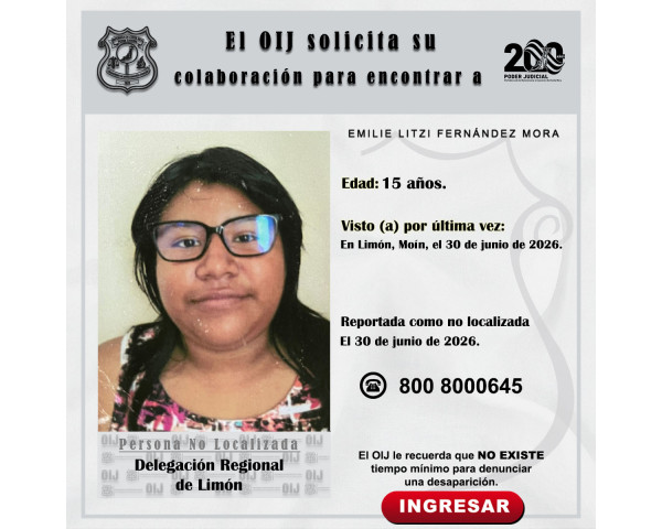 No localizada OIJ Limón: Emilie Litzi ...