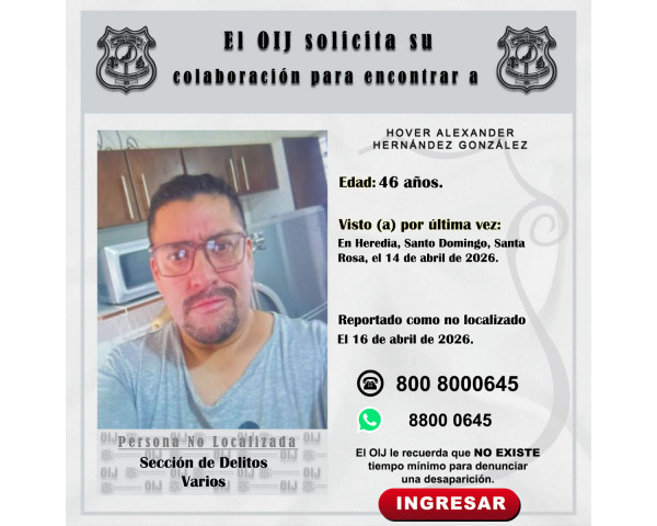 No localizado OIJ San José: Hover ...