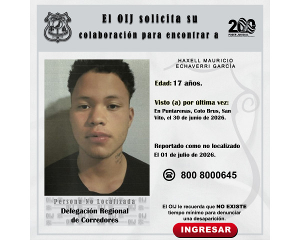 No localizado OIJ Corredores: Haxell ...