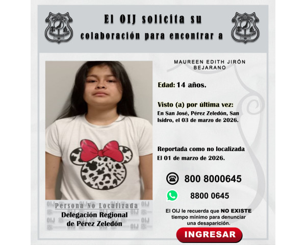 No localizada OIJ Pérez Zeledón: ...