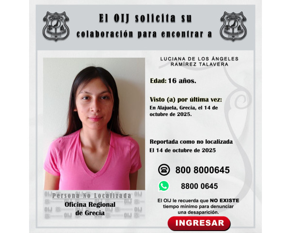 No localizada OIJ Grecia: Luciana de ...