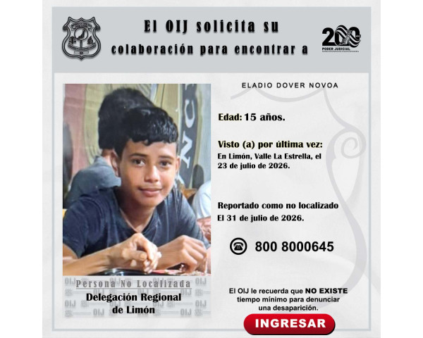 No localizado OIJ Limón: Eladio Dover ...