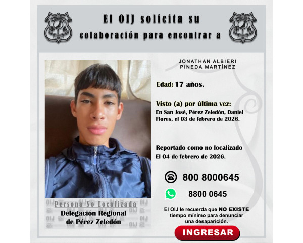 No localizado OIJ Pérez Zeledón: ...