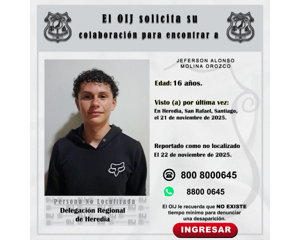 No localizado OIJ Heredia: Jeferson ...