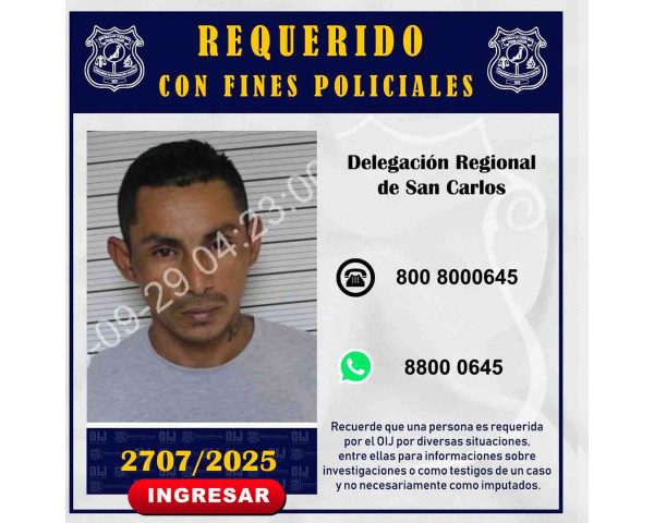 Requerido OIJ San Carlos: 2707-2025
