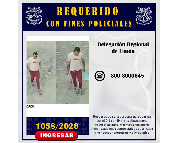 Requerido OIJ Limón: 1058-2026