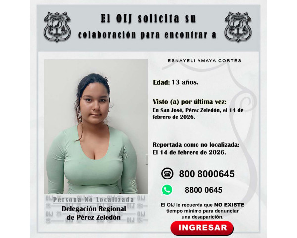 No localizada OIJ Pérez Zeledón: ...