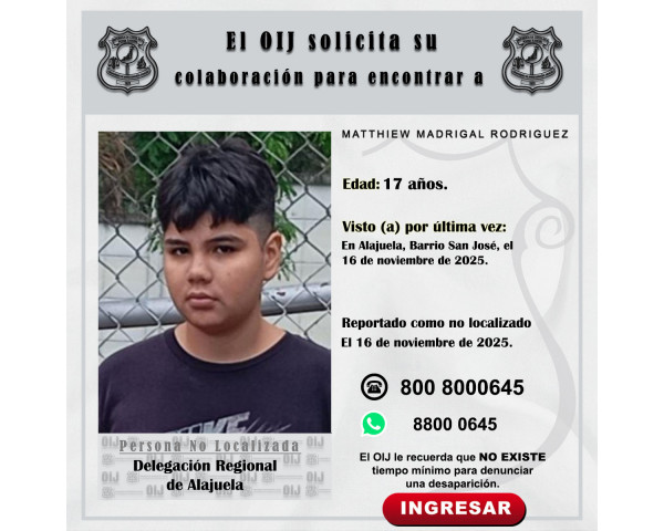 No localizado OIJ Alajuela: Matthiew ...