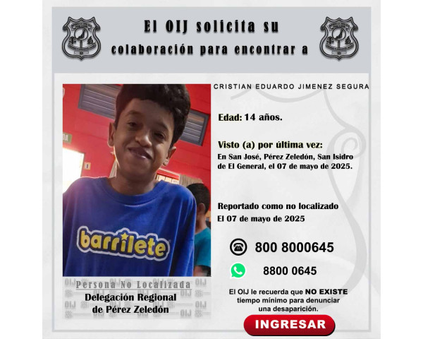 No localizado OIJ Pérez Zeledón: ...