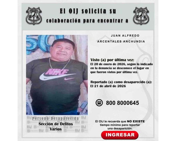 Desaparecido OIJ San José: Juan Alfredo ...