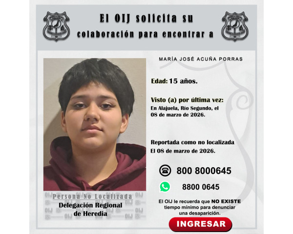 No localizada OIJ Heredia: María José ...