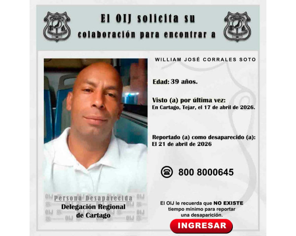 Desaparecido OIJ Cartago: William José ...