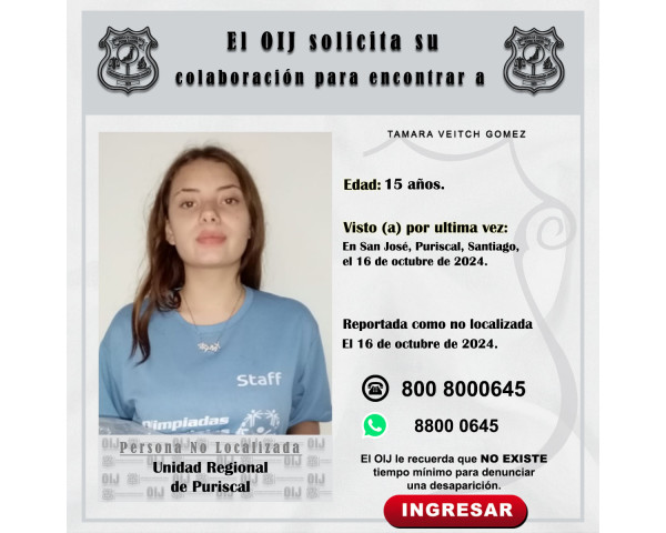 No localizada OIJ Puriscal: Tamara ...