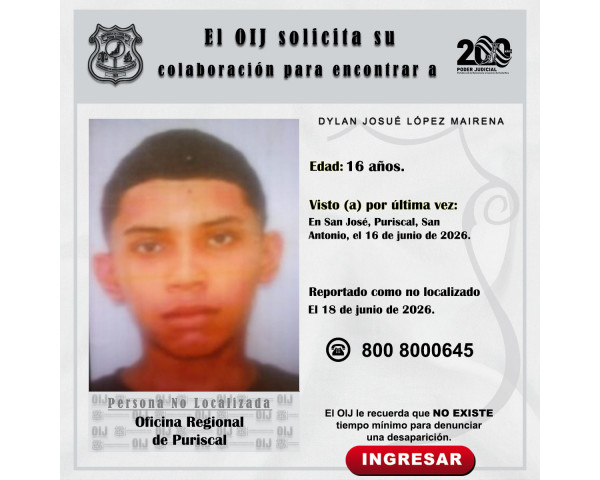 No localizado OIJ Puriscal: Dylan Josué ...