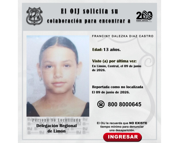 No localizada OIJ Limón: Franciny ...