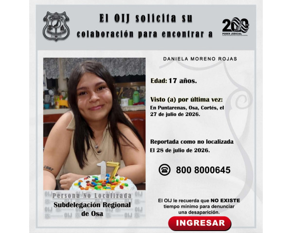 No localizada OIJ Osa: Daniela Moreno ...