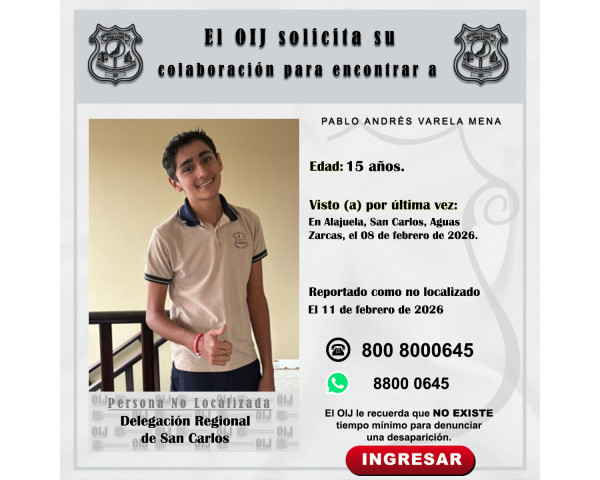 No localizado OIJ San Carlos: Pablo ...