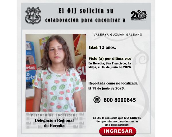 No localizada OIJ Heredia: Valerya ...
