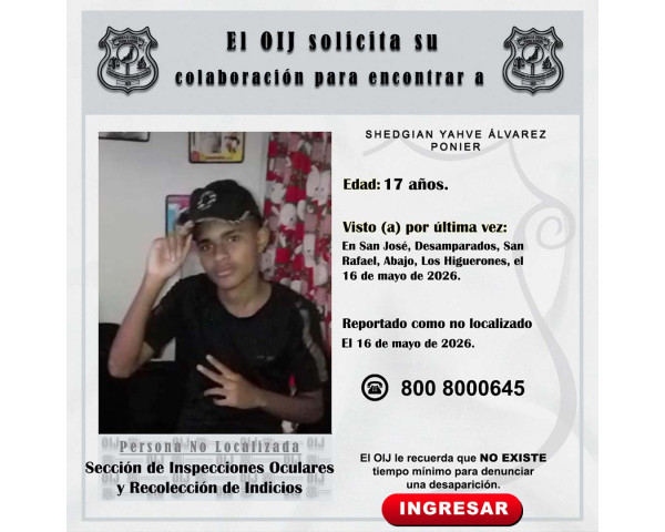 No localizado OIJ San José: Shedgian ...