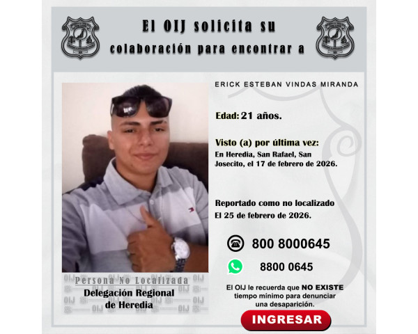 No localizado OIJ Heredia: Erick ...