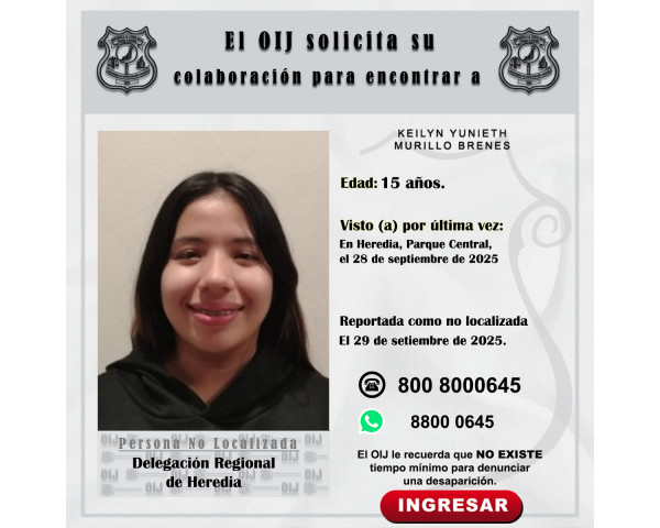 No localizada OIJ Heredia: Keilyn ...