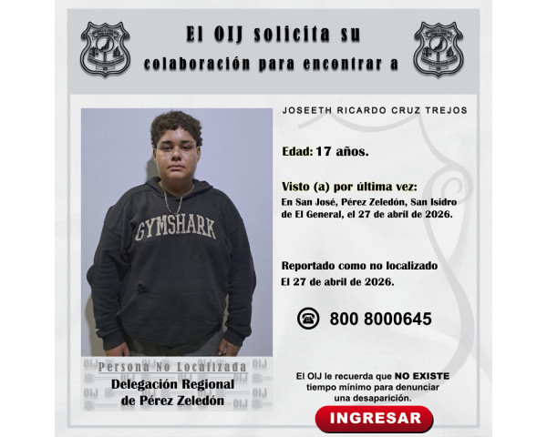 No localizado OIJ Pérez Zeledón: ...