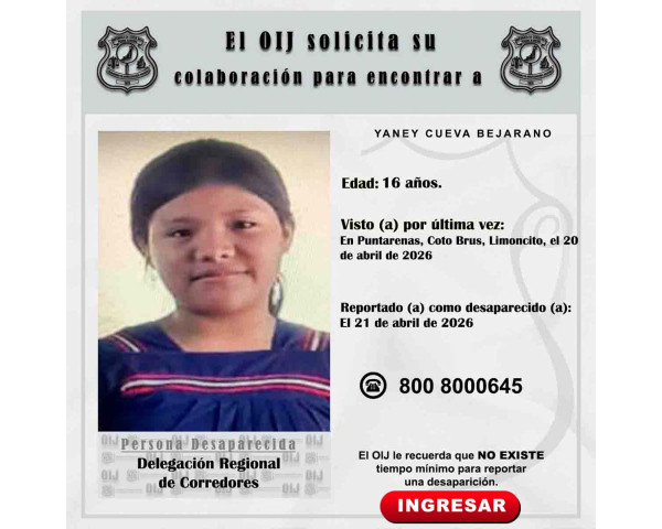 Desaparecida OIJ Corredores: Yaney ...