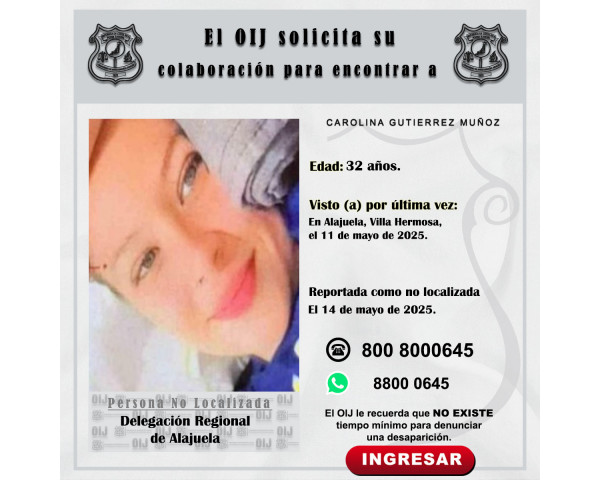 No localizada OIJ Alajuela: Carolina ...