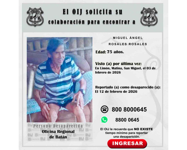 Desaparecido OIJ Batán: Miguel Ángel ...