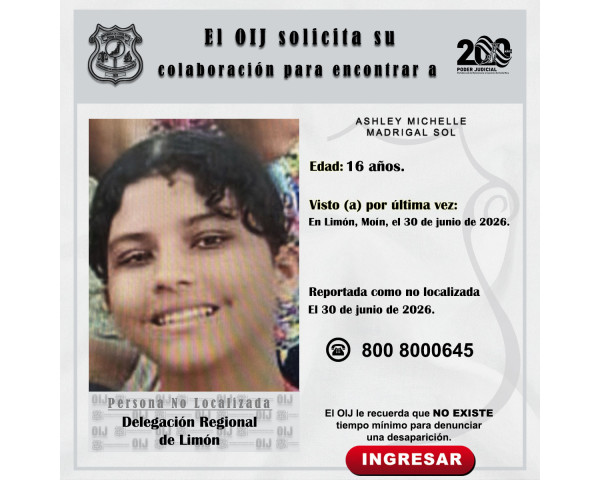 No localizada OIJ Limón: Ashley ...